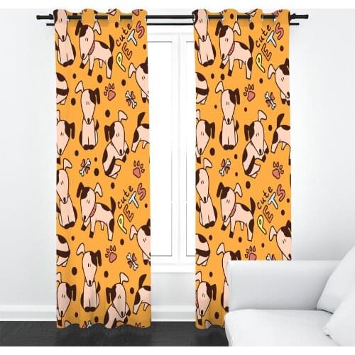 Custom Cartoon Animal Cute Dog Curtains For Kindergarten Kids Bedroom Home Decor Yellow background Drapes Indoor Sets