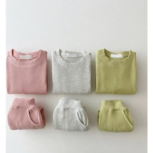 Casual Baby Cotton Kintting Clothing Sets Kids Boys Girls Spring Autumn Loose Tracksuit Pullovers Tops Pants 2PCS Sets Clothes