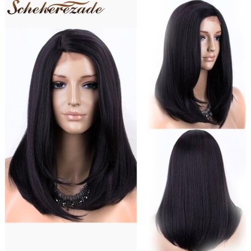 Straight Lace Front Wigs Synthetic Black Long Wavy Wig Heat Resistant Black Lace Frontal Wigs For Women 13X3 T Part Scheherezade