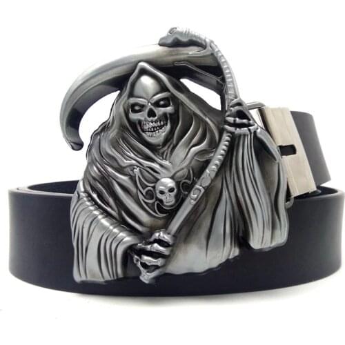 Western Cowboy Mens Belts with Skull Reapers Scythe Big Metal Buckle Cinturon Hombre Cinto Masculino Riem Kemer Cintura Uomo