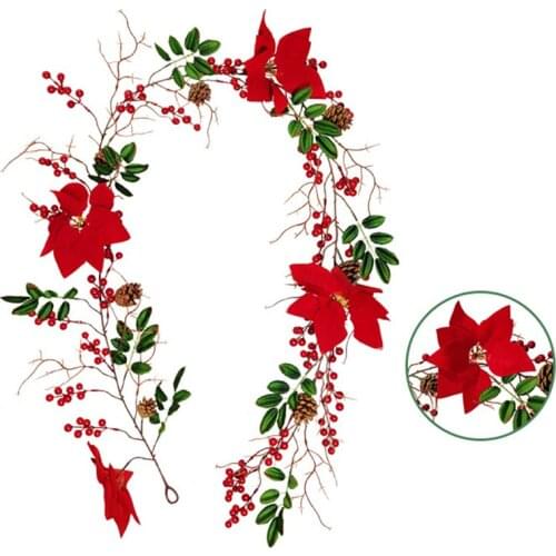Berry Christmas Garland Artificial Flower Leaves Red Berry For Door Wall Garland Decoration For Xmas Wedding Party