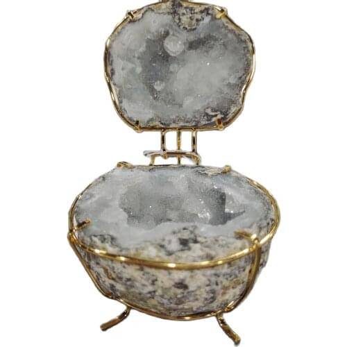 Handmade Natural Agate Geode Jewelry Box Rough Agate Cornucopia Quartz Cluster Ring Box Healing Crystal Stone Women Jewelry Gift