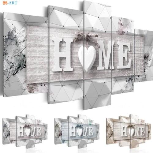 Heart Prints Quote Poster 5 Panel Canavs Art Modern Minimalist Canvas Painting Modular Wall Picture for Living Room Home Decor
