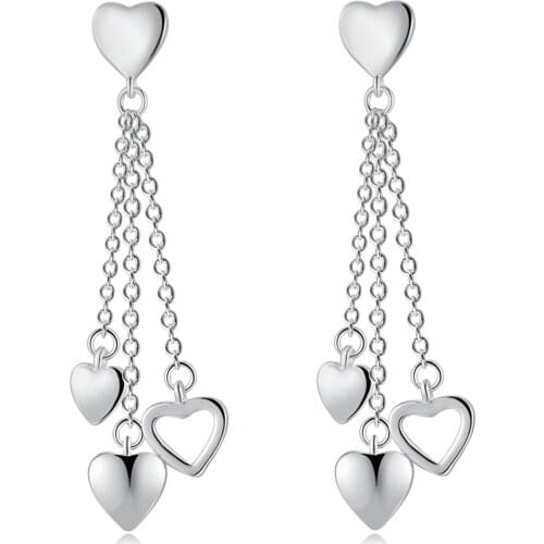 925 Sterling Silver Long Tassel Heart Drop Earrings for Women Jewelry Accessories pendientes boucle d oreille eh266