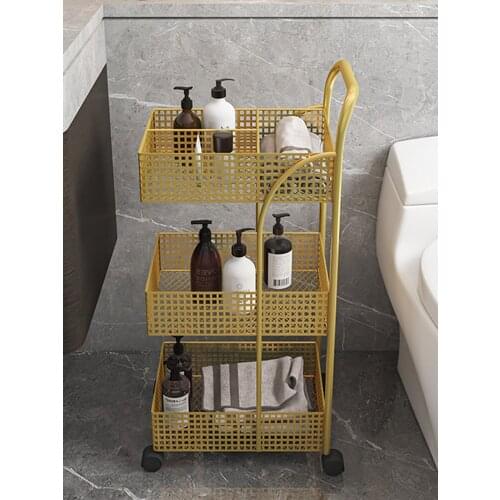 Nordic Iron Shelf Bedroom Kitchen Red Movable Bathroom Storage Rack Ins Wheeled Trolley