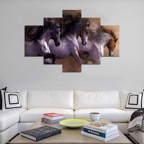 Modern Home Decor Living Room Canvas 5 Panel Fine Horse Running Framework Wall Art Poster HD Print Painting Pictures