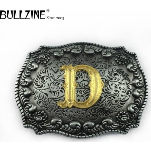 The Bullzine letter D belt buckle with pewter and gold finish FP-03687-D suitable for 4cm width belt
