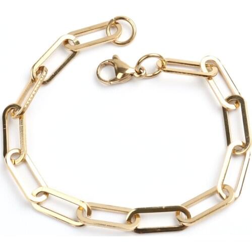 Hip Hop 304 Stainless Steel Paperclip Oval Chains Bracelets Silver Color 19cm Long For Men Women Minimalist Gifts,1 Piece