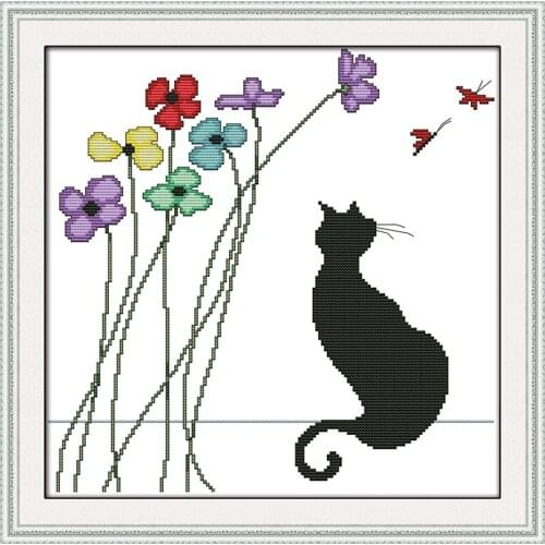 Everlasting love Black cat and flowers Ecological cotton Chinese cross stitch kits counted 14CT gift New store sales promotion