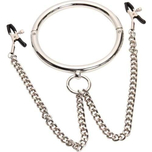 Top Quality Adult Games Female Cervical Collar with Nipple Clamp,Metal Collar+Breast Clip,Nipple Clip,Breast Clamp,Sex Toys 442