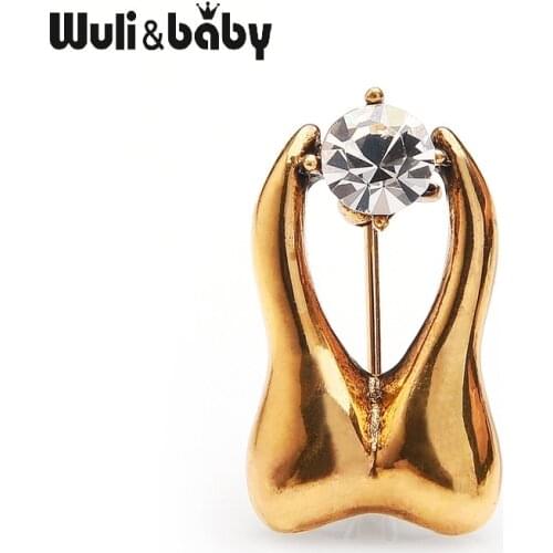 Wuli&baby Rhinestone Gold Tooth Vintage Brooches Men Womens Alloy Party Dentist Brooch