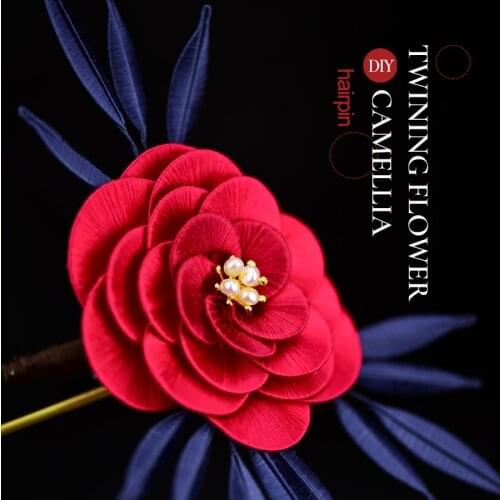 Camellia flower Zan hairpin DIY set hair ornament with traditional clothing handmade for beginners classic