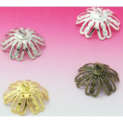 50pcs 15MM Six Flower Piece CAP CONNECTOR CLASP for DIY GLASS GLOBE VIALS&BOTTLES&BEAD Antique Bronze-Silver -Rose Gold Plated