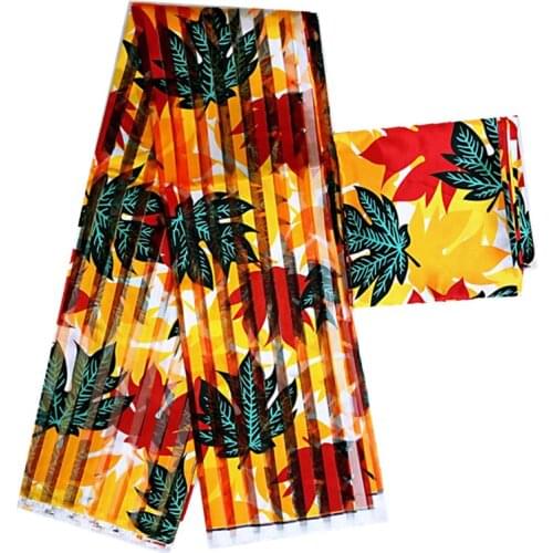 Organza silk fabric with Maple leaf pattern digital printing african silk wax organza fabric for women dress 4+2yards