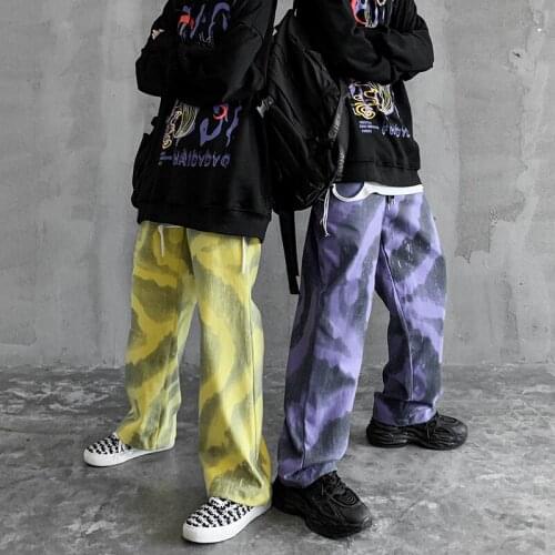 Autumn Spring High street pants women Yellow Blue color Straight ins hiphop style Couple clothes for lovers