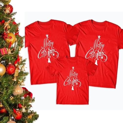 1pc Merry Christmas Tree Family Matching Red Clothes Short Sleeve T-shirt Dad Mom Kids Tees Xmas Fashion T Shirts 2020 Camisetas