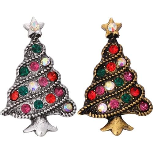 10pcs/lot Mixed Snap Jewelry Crystal Christmas Tree Snap Buttons for 18mm Snap Button Bracelet Necklace Christmas Gift