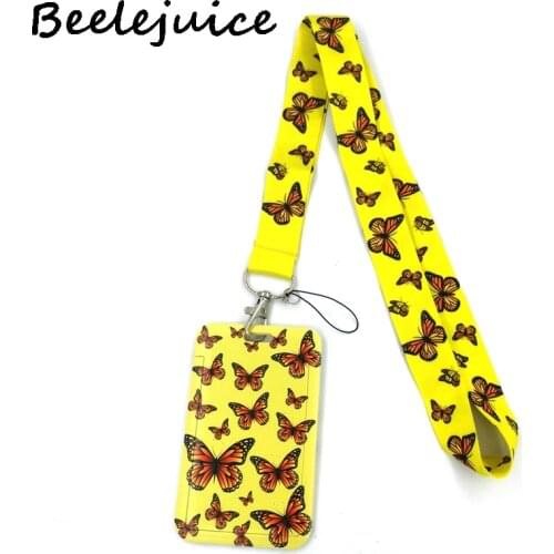12sets Yellow Monarch Butterfly Lanyards Cool Neck Strap webbings ribbons Phone Keys ID Card Holder Lanyard Keys DIY Hang Ropes
