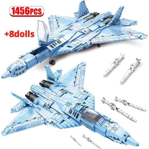 1456pcs City Police Military Technical SU-57 Airplane Fighter Building Blocks WW2 Air Force Weapon Figures Bricks Toys For Boys