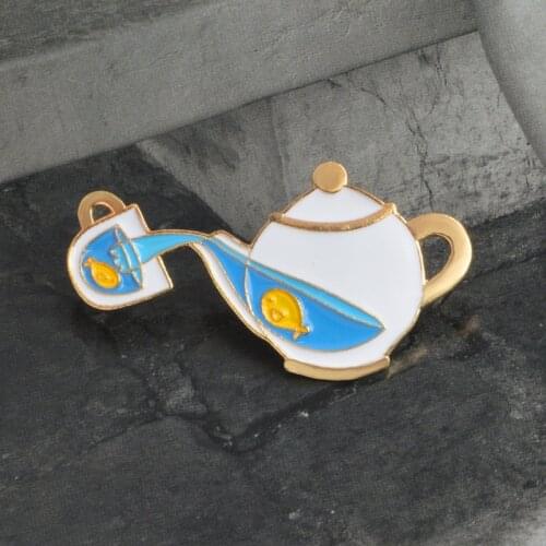 2019 Cartoon teapot cup fish enamel icons brooch Button pins Denim Jeans coat shirt bag Badge Gift for Kids Jewelry accessories