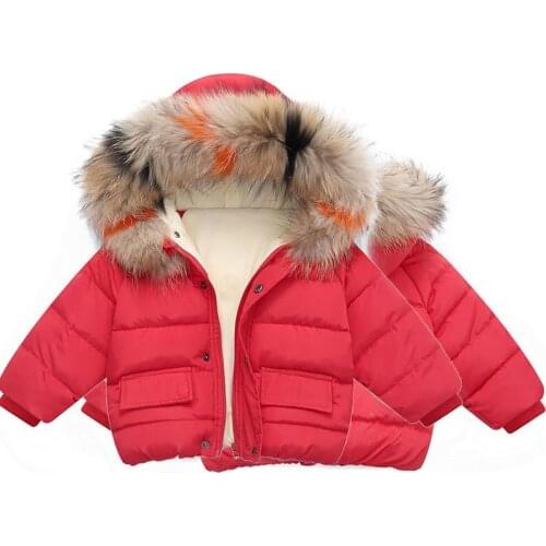 2020 Winter Coat Plush Real Fur Collar Down Jacket For Girls New Childrens Jacket Childrens Clothing 1-6 Years Boy Outfits