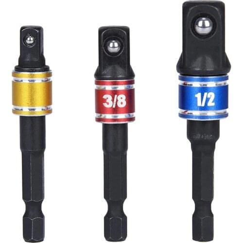 3pcs Colorful Impact Socket Adapter Drill Extension Set High Speed Turns Power Drill Into Nut Driver 1/4", 3/8"and 1/2" Drive