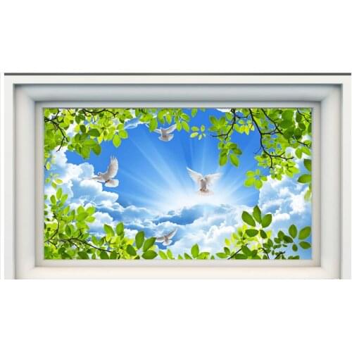 3D wallpaper custom 3d ceiling wallpaper mural Tree green leaf blue sky white sky ceiling murals backdrop wall room decoration