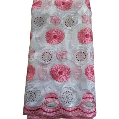 Hot sale 5 Yards pink High quality African Swiss Voile Lace for wedding 100% Cotton Fabric-JL021