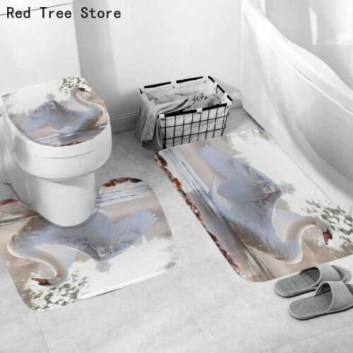 White Swan Bathroom Mat Set Microfiber Carpet Kitchen Toilet Lid Cover Bath Mat Home Decoration Absorbent Entrance Rug 3pcs Set