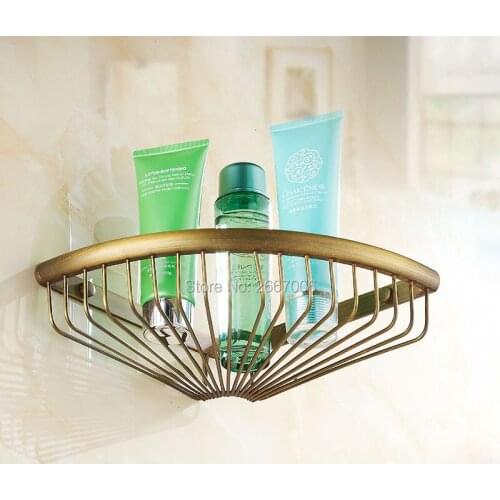 Free Shipping 30CM Bathroom Kitchen Wall Mount Corner Basket Shelf Antique Brass Finish Shampoo Hanger Shelf Accessories ZR2509