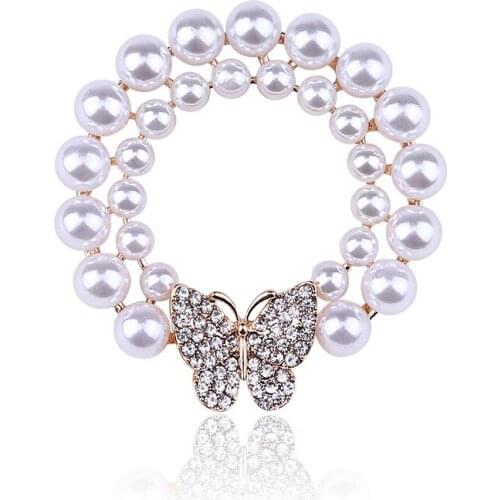 New Bow Pearl Brooch Alloy Round Rhinestones Lapel Pin Dress Scarf Buckle Badge Corsage Clothing Jewelry for Women Accessories