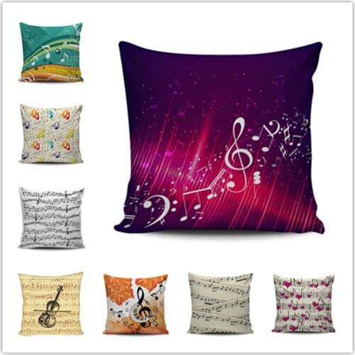 Upetstory Sheet Music Pattern Cushion Cover Throw Pillow Case Cotton Linen Square Beige Sofa Home Decorative Pillowcase 45*45 cm