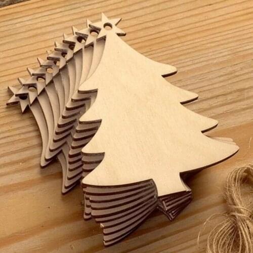 Wood Tree Ornaments Laser Cut Wood Trees with Star and Hole for Hanging