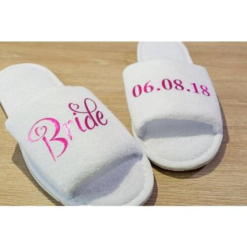 Personalize glitter save the date wedding bridesmaid bride open spa slippers Matron of honor Bachelorette party favors gifts
