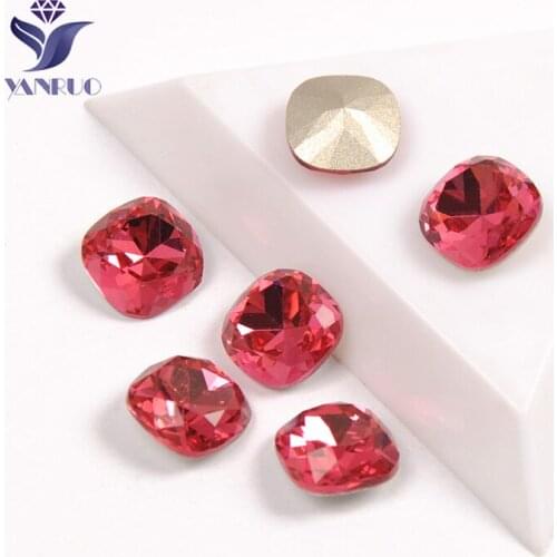 YANRUO 4470 Cushion Cut Rose Glass Claws Stones Rhinestones Pointback DIY Dress Strass Crystal Shoes Dance Decoration