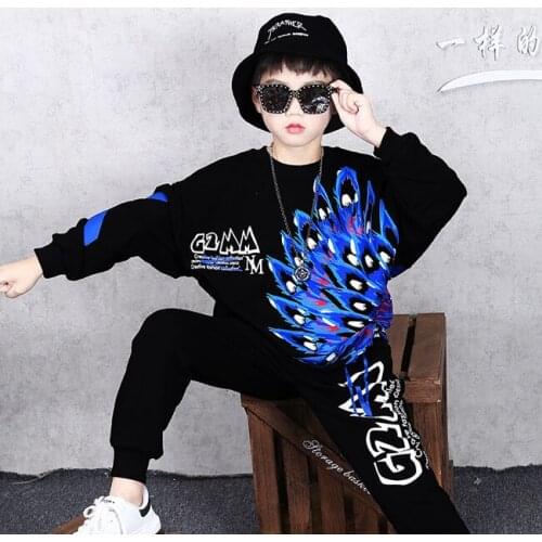 2 Pcs Children Autumn Clothes Set Big Boys Girls Peacock Hoodies Haren Pants Cotton Dance Vetement Garcon 6 8 10 12 13 14 Years
