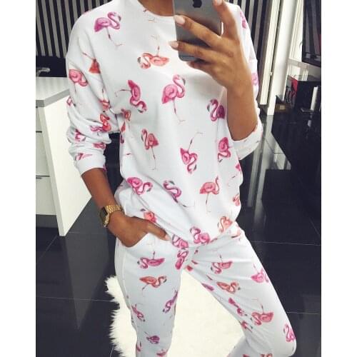Underwear Women Set Flamingo Print Pajamas Set Sexy Nightgown Pyjama Femme 2 Piece Top and Pant Set Bedroom Clothes Lingerie Set