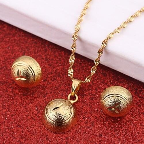 Dubai Gold Round Pendant Necklace Earrings African Set Jewellery for Israel Sudan Arab Middle East Ethiopian