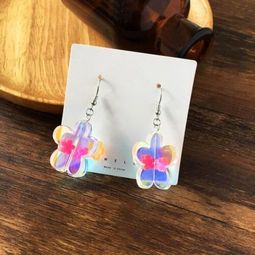 Cool Sweet Hyperbole Girls Clip on Earrings Flowers Acrylic Dazzle Korean Earrings