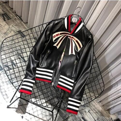 Emmes Manteaux Genuine Leather Jacket Patchwork Style Women Coat Spring Kobiety Płaszcze Streetwear Tie Pattern Female Outerwear