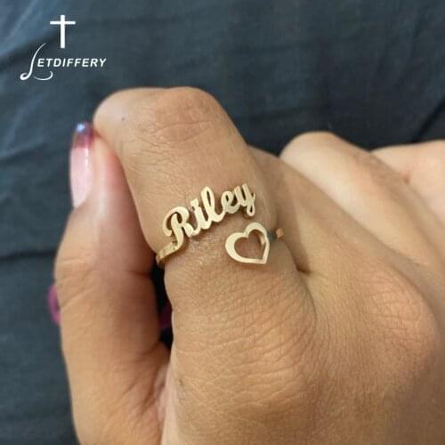 Letdiffery Personlizd Heart Name Rings Stainless Steel Adjustable Women Wedding Rings Unique Engagement Gifts