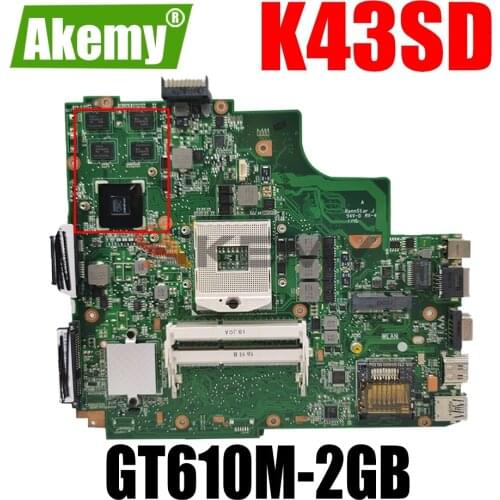 AKEMY K43SD Laptop Motherboard For ASUS K43SD K43S Original Mainboard HM65 GT610M-2GB