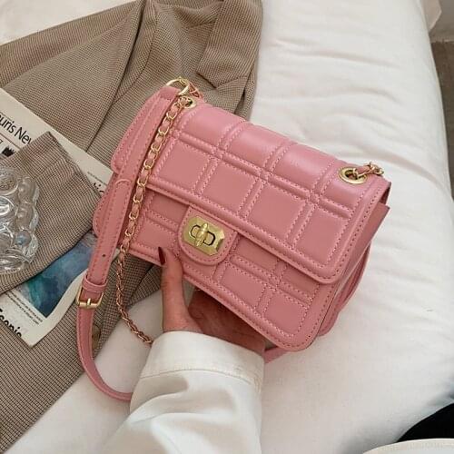 Small Grid PU Leather Crossbody Bag for Women 2021 Luxury Fashion Trends Brand Chain Shoulder Purses and Handbags