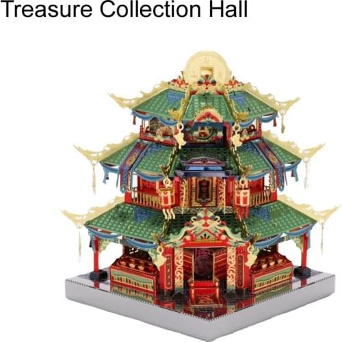 MU 3D Metal Puzzle Chinatown building Treasure Collection Hall model DIY 3D Assemble Jigsaw Toys LED light GIFT For children