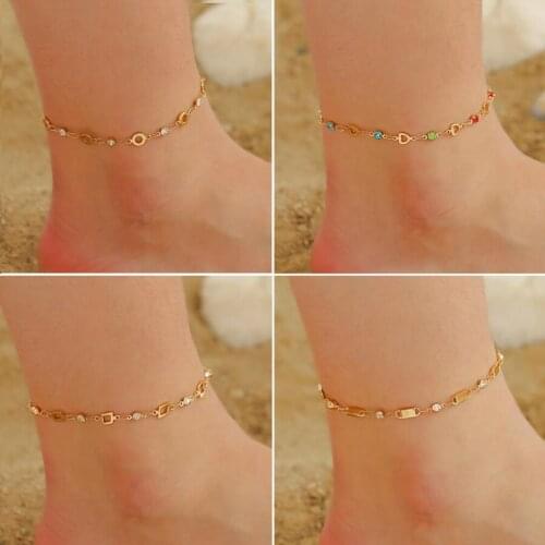 Chain Anklet Geometric Square Rhombus Circle Heart Charm Color Acrylic Bead setting Chain Women Girls Accessory