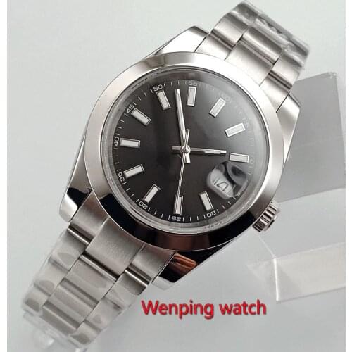 40mm bliger no logo black dial luminous marks solid case date window sapphire glass automatic mens watch W2762