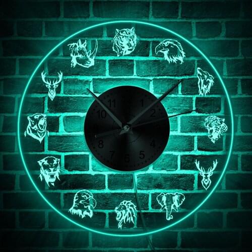 Forest Wildlife Animals Wall Clock with LED Backlight Wild Animals Portrait LED Wall Light Home Decor Hanging Watch Timepieces