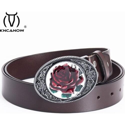 New Fashion Female Girls Cow Leather Waist Belts Long Rose Flower Strap Womens Wedding Waistband For Party Dress Accessories