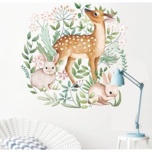 New Wall Stickers Sika Deer Rabbit Garland for Living Room Bedroom Door Warm Artistic Fresh Art Mural