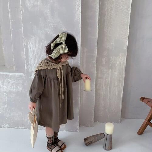Korean Girl Spring Sweet Dress Long Sleeve Cotoon Dresses For Girls With Shawl Princess Holiday School Wear 1-6 Years Old Green